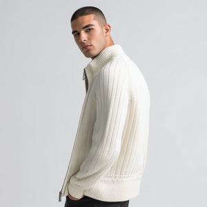 Cárdigan de <span class=keywords><strong>Hombre</strong></span> con Cuello Camisero y Cierre de Cremallera, Mezcla de Lana Merino, Manga Larga, Cierre Completo, Antibolitas, Transpirable, <span class=keywords><strong>Azul</strong></span> <span class=keywords><strong>Marino</strong></span> - Product Image 4