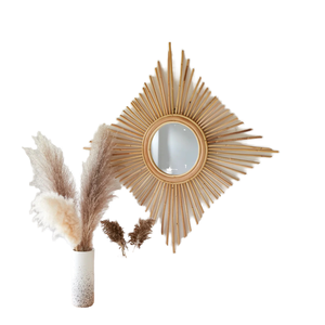 Round <b>Hand</b>-Woven Rattan Wall <b>Mirror</b> Bohemian Style Decorative Framed Sunburst Design - Product Image 2