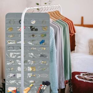 Organisateur de bijoux suspendu à 80 poches, sac de rangement double face avec cintre rotatif à 360° et fermeture éclair pour boucles d'oreilles et colliers - Product Image 1