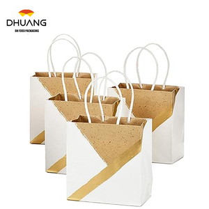 Bolsas de Regalo de Papel Kraft con Asas, Color Blanco Dorado, para Fiestas, Cumpleaños, Bodas, Navidad, Año Nuevo, Bolsas de Papel Kraft para Envolver Regalos - Product Image 1