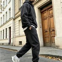 Hoodie dan Celana Panjang Gaya Amerika, Model Longgar, 2 potong, polos, setelan hoodie dan celana olahraga, Langsung dari Pabrik