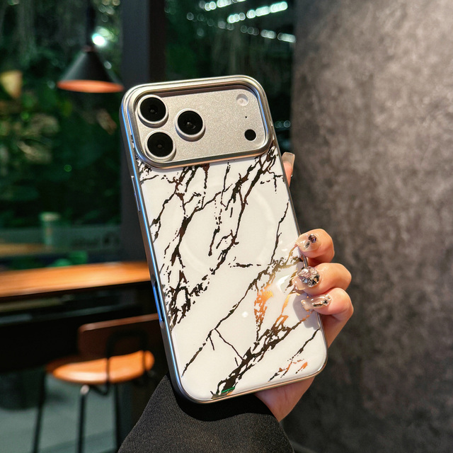Electroplated Marble Pattern Mobile Phone Case for iPhone 17 16 Pro Max Magnetic Phone Case for iPhone 17 Pro 16 Pro