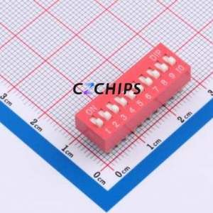 DS-10-R DIP Switch Through hole Component (THT) Switch ( Number of Switch Sections: 10 )( Lead Spacing: 2.54mm )( Color: Red ) - Product Image 1