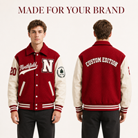 Veste universitaire personnalisée en chenille pour homme, veste de baseball en jacquard, mélange de laine, manches et col en cuir, veste Letterman personnalisée OEM