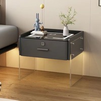 Table de chevet en bois style influenceur, avec éclairage acrylique, luxe discret, design minimaliste et moderne pour chambre à coucher