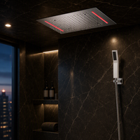 Kit de douche de luxe à LED bidirectionnel finition chromée design moderne 360*500mm avec système de mitigeur thermostatique encastré à effet pluie, installation facile