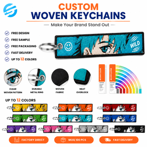 Llavero <span class=keywords><strong>de</strong></span> tela <span class=keywords><strong>de</strong></span> poliéster con logotipo personalizado al por mayor, cordón bordado <span class=keywords><strong>de</strong></span> anime, llavero tejido. - Product Image 3