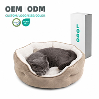 Coussin réversible pour animaux de compagnie, lit pour chien et chat amovible, en polaire sherpa et daim, nid apaisant rond avec base antidérapante