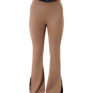 High Waist Full Length <b>Flared</b> Leg Yoga <b>Leggings</b> With Side Stripe Seamless Spandex Nylon Women Pants - Product Image 1