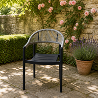 Fauteuil d'extérieur empilable gris foncé en corde tressée avec dossier tissé pour balcon, bord de piscine, terrasse
