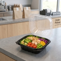 Boîte alimentaire jetable carrée en PP à compartiment unique avec couvercle pour salades, soupes et plats de restaurant