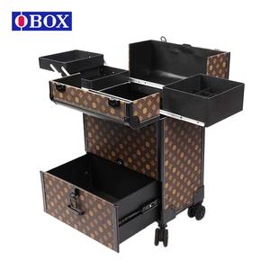 Valise de salon Obox à 4 roues verrouillables, boîte de rangement durable pour maquillage, roulettes pivotantes, motif lychee noir, automne 2022 - Product Image 4