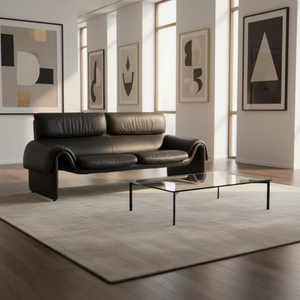 Canapé en <span class=keywords><strong>cuir</strong></span> moderne avec accoudoirs sculpturaux incurvés pour espace de vie décontracté, coin conversation et zone de réception - Product Image 4