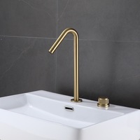 Robinet de lavabo WEIHAO en laiton brossé doré non revêtu, à deux trous, avec poignée séparée et bec haut incurvé, pour lavabo sur comptoir