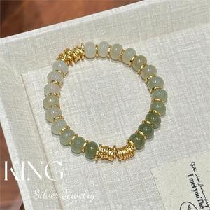 King Silver Jewelry Hetian Jade Beaded <b>Bracelet</b> S925 Silver Plated Gold Women Party Jewelry - Product Image 1