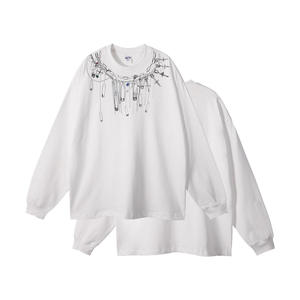 Camiseta Blanca Oversize de Manga Larga con Estampado de Cadena, Estilo Urbano, Top de Algodón Tejido para Hombre, 305G - Product Image 2
