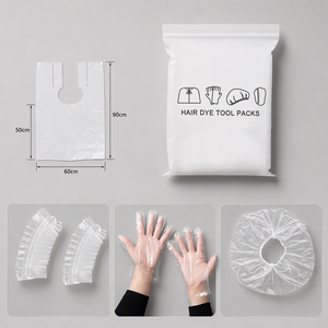 Kit d'outils jetables et durables pour la coloration et la permanente des cheveux, 4 pièces en emballage individuel : Cape de coloration, Gants, Protège-oreilles, Bonnet de douche - Product Image 1