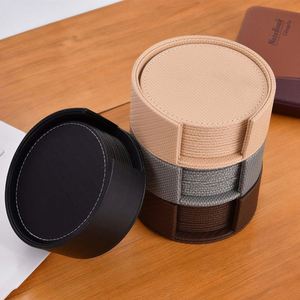 Sous-verre rond en cuir épaissi pour café et thé, dessous de plat simple en PU avec isolation thermique et protection, tapis pour dés et bols - Product Image 2