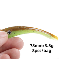 78mm 3.8g 8Pcs/Sac Leurre souple en PVC type Minnow à queue droite, avec yeux 3D, infusé au sel et parfumé, pour la pêche au bar et au grouper en eau douce et salée