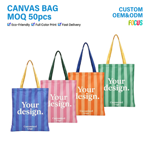 Bolsa de Lona Mediana de 12oz al por Mayor, con Logotipo Personalizado, Impresión Completa, Rayas, Estilo Boho, Verde Salvia, para Compras - Product Image 1