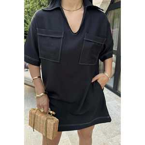 Robe chemise en lin noir Tilda avec ceinture personnalisée, style élégant vintage décontracté, haute qualité, taille unique et XS-6XL, motif uni - Product Image 5