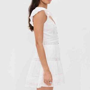 Nouvelle robe courte tendance à col en V avec dentelle plissée et manches à volants, de haute qualité, 100% coton, mini-robe - Product Image 3