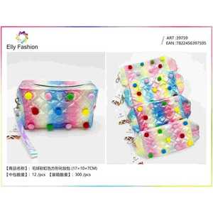 Borsa per il trucco arcobaleno colorata custodia cosmetica resistente con Pom pon per la conservazione e il viaggio alla moda - Product Image 1