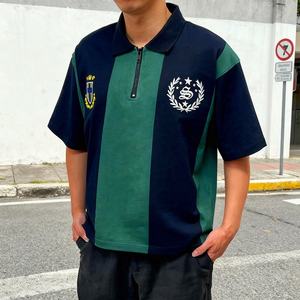 Camiseta de Fútbol de Diseño Urbano con Parches, Gruesa, Personalizada con Bordado, Estilo Polo con Media Cremallera, Holgada y Cuadrada para Hombre - Product Image 1