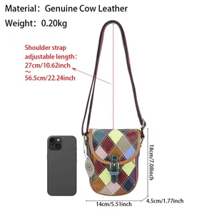 Sacs à bandoulière miniatures en cuir véritable AndoBag pour femme, avec surpiqûres colorées, sac à main pour téléphone portable, sac à bandoulière pour femme 1781 - Product Image 3