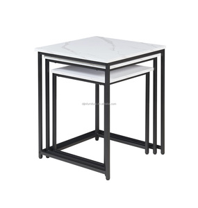 Tavoli laterali in finto <span class=keywords><strong>marmo</strong></span> Set di 3 tavoli da soggiorno scorrevoli con struttura in metallo quadrati divano tavolo in <span class=keywords><strong>marmo</strong></span> bianco - Product Image 2