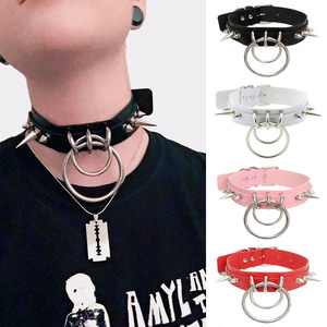 <span class=keywords><strong>Collana</strong></span> Girocollo Regolabile da Donna in Finta Pelle con Catena ad Anelli a O, Borchie e Punte, Stile Punk Harajuku - Product Image 5