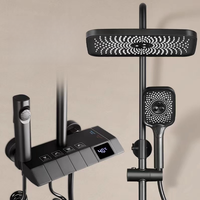 Système de douche thermostatique numérique de luxe à poignée unique avec affichage, finition noir piano, en laiton, pour salle de bain complète