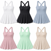 Robe de tennis dos nageur pour femme avec soutien-gorge intégré et short, col carré, coupe trapèze, bretelles croisées, mini-robe athlétique à séchage rapide