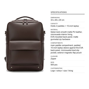 Structured Italian-PU Pickleball <b>Backpack</b> with Laptop Sleeve Holds 2 Paddles Italian-Look Smooth Custom Logo Wholesale - Product Image 6