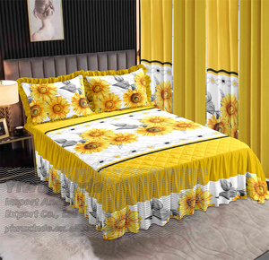 Hình ảnh mới nhất của bộ đồ giường tấm Thiết kế siêu Vua Kích thước bông QUILT bedskirt bedding tấm Set với rèm cửa trong kho - Product Image 5