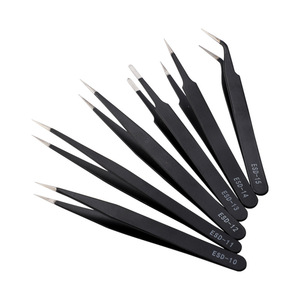Wholesale stainless steel curved and pointed black anti-static tweezers, nail art, hand-held journal, and repair <b>clip</b> set. - Product Image 2
