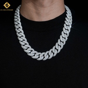 Fine Jewelry 925 Silver <b>Iced</b> <b>Out</b> 12MM Moissanite Cuban Link <b>Chain</b> Necklace Rhodium Plated Men's Wholesale Fashion Cuban Link - Product Image 5