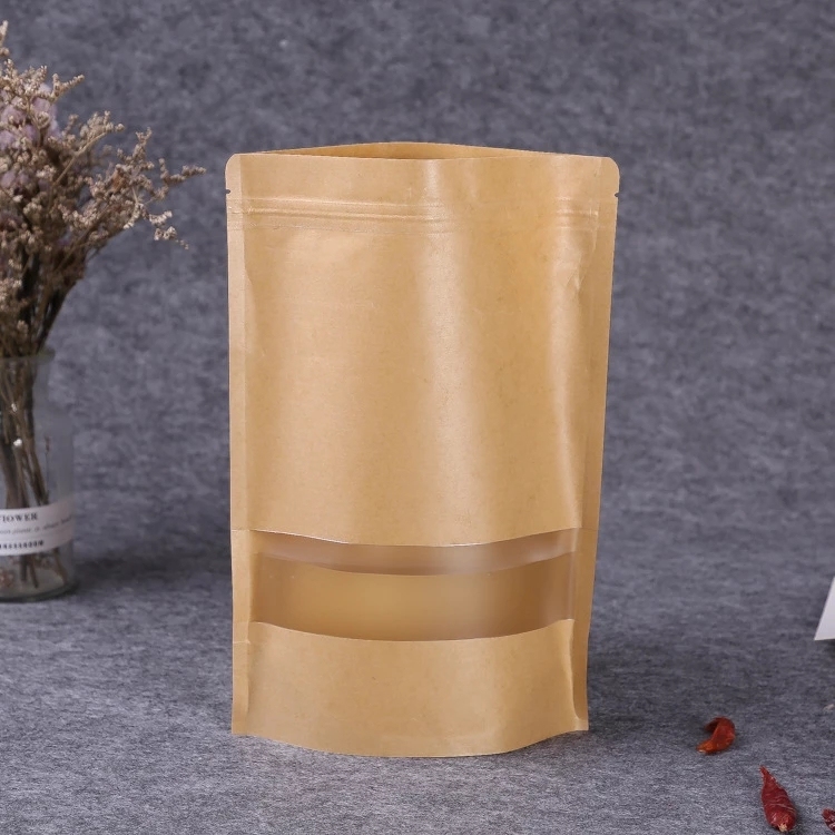 Крафт упаковочные пакеты стоячий мешок Ziplock еды Маленький коричневый бумажный мешок с окном
