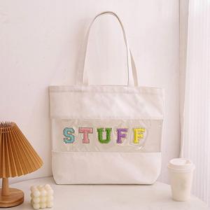 Sac à main en toile de coton personnalisé avec lettres brodées, sac fourre-tout en toile PVC transparente - Product Image 3