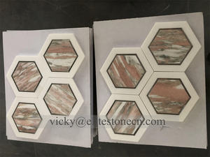 六角形ピンクレッド大理石モザイクタイル10mm厚パーケット装飾、インテリア壁装飾、ホテル、グラフィックデザイン用 - Product Image 2