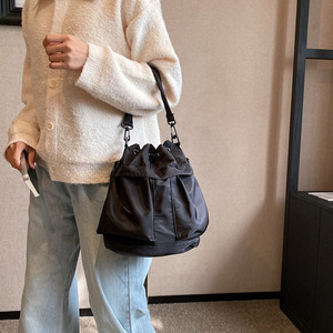 Portable Utility Thick Soft Reusable Girls <strong>Crossbody</strong> <strong>Bag</strong> Retro Drawstring Ripstop <strong>Nylon</strong> Shoulder <strong>Bags</strong> <strong>Nylon</strong> Bucket <strong>Bag</strong> - Product Image 5