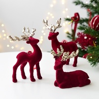 Ornement de table suspendu en forme de renne de Noël Nuchi de haute qualité, pailleté, bordeaux, en plastique, étanche, à piles, blanc chaud