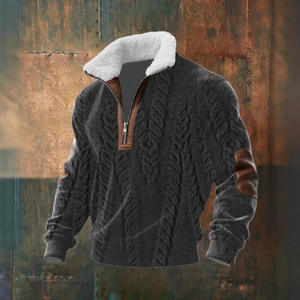 Pull en maille imitation à huit côtes à col en fourrure zippé décontracté pour <span class=keywords><strong>homme</strong></span>, nouvelle collection automne-hiver 2025, transfrontalier - Product Image 4