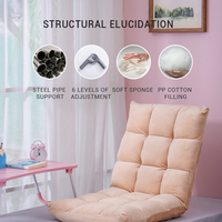 Canapé Tatami Pliable en Velours Sans Pieds, Fauteuil de Sol Inclinable pour Jeux, Dossier en Tissu, Structure en Acier Moderne Réglable, Bureau à Domicile
