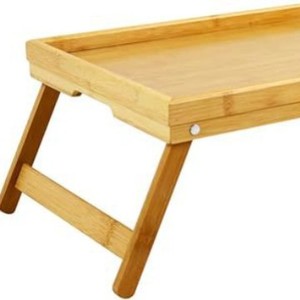 <b>Bamboo</b> Bedside <b>Table</b> With Folding Legs Laptop Tray Breakfast TV Stand Foldable Wood Surface - Product Image 1