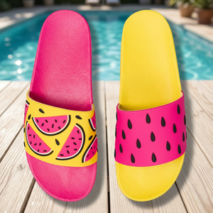 Watermelon Print Slides Summer Open Toe EVA Slippers Pink Yellow Anti-Slippery Beach <b>Pool</b> Shoes - Product Image 2