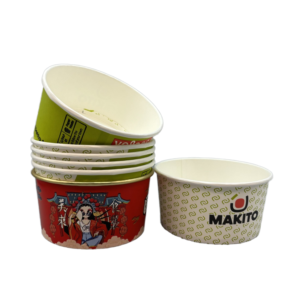 Customized Logo Disposable Kraft Paper Bowl Salad Container for Food Packaging and Takeaway Craft Paper Plate