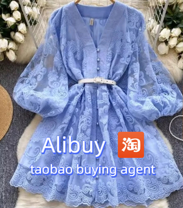 AliExpress mua sắm trực tuyến hệ thống Taobao Indonesia mùa hè Dresses đèn lồng tay áo nút A-line thanh lịch ăn mặc người mua từ Trung Quốc - Product Image 3