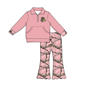Ensemble de vêtements pour petites filles, motif camouflage de cerf, pull à bord festonné et pantalon évasé, vente en gros, tenues assorties pour sœurs - Product Image 4