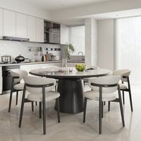 Table à manger ronde extensible et réglable en pierre frittée moderne avec pieds en acier au carbone pour la maison et l'hôtellerie/villa